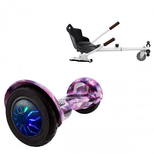 Elektromos Hoverboard Standard GoKart Szett, 10 colos, Off-Road Galaxy PRO, Standard Hatótávolság, és Fehér Hoverkart, Smart Balance