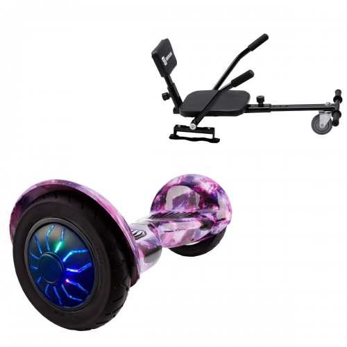 Elektromos Hoverboard csomag Komfortos Üléssel, 10 colos, Off-Road Galaxy PRO, Nagy Hatótávolság, Fekete Szivacsos ülés, Smart Balance