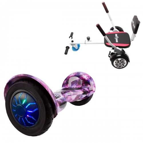 Elektromos Hoverboard csomag Komfortos Üléssel, 10 colos, Off-Road Galaxy PRO, Nagy Hatótávolság, Fehér Szivacsos ülés, Smart Balance