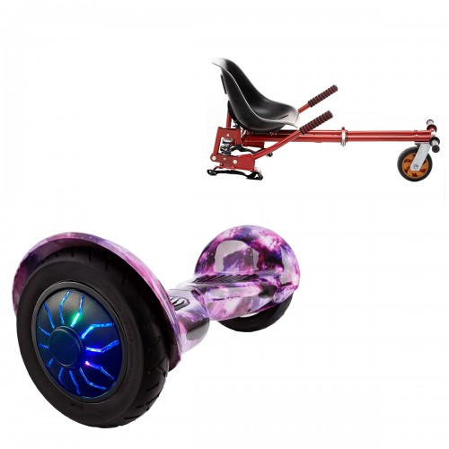 Elektromos Hoverboard GoKart Szett Lengéscsillapítókkal, 10 colos, Off-Road Galaxy PRO, Nagy Hatótávolság, Piros HoverKart Lengéscsillapítókkal, Smart Balance