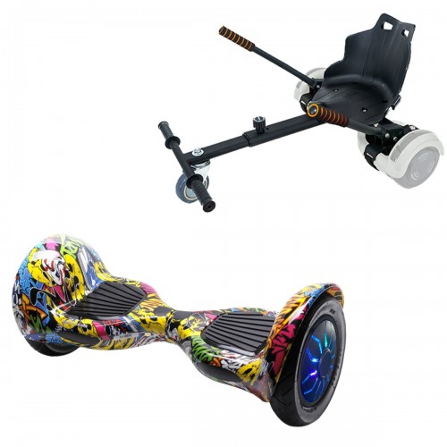 Elektromos Hoverboard Standard GoKart Szett, 10 colos, Off-Road HipHop PRO, Nagy Hatótávolság, és Fekete Hoverkart, Smart Balance