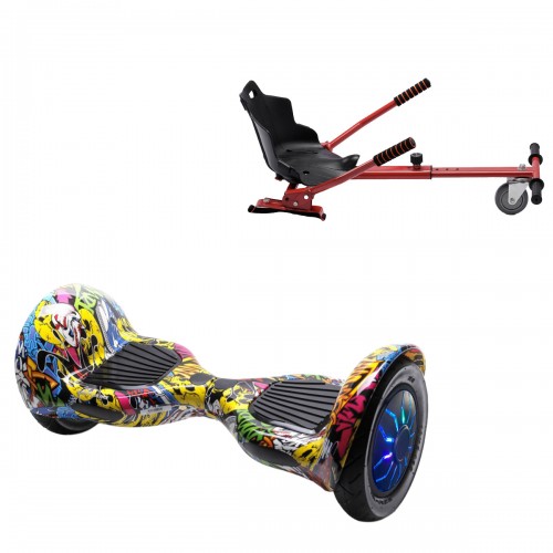 Elektromos Hoverboard Standard GoKart Szett, 10 colos, Off-Road HipHop PRO, Nagy Hatótávolság, és Piros Hoverkart, Smart Balance