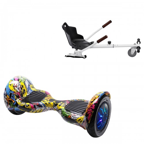 Elektromos Hoverboard Standard GoKart Szett, 10 colos, Off-Road HipHop PRO, Nagy Hatótávolság, és Fehér Hoverkart, Smart Balance