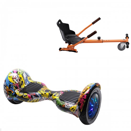 Elektromos Hoverboard Standard GoKart Szett, 10 colos, Off-Road HipHop PRO, Nagy Hatótávolság, és Narancs Hoverkart, Smart Balance