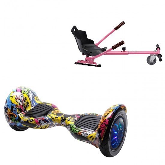 Elektromos Hoverboard Standard GoKart Szett, 10 colos, Off-Road HipHop PRO, Standard Hatótávolság, és Rózsaszín Hoverkart, Smart Balance