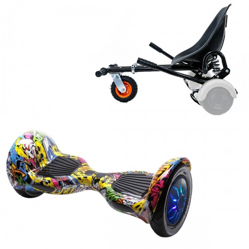 Elektromos Hoverboard GoKart Szett Lengéscsillapítókkal, 10 colos, Off-Road HipHop PRO, Nagy Hatótávolság, Fekete HoverKart Lengéscsillapítókkal, Smart Balance