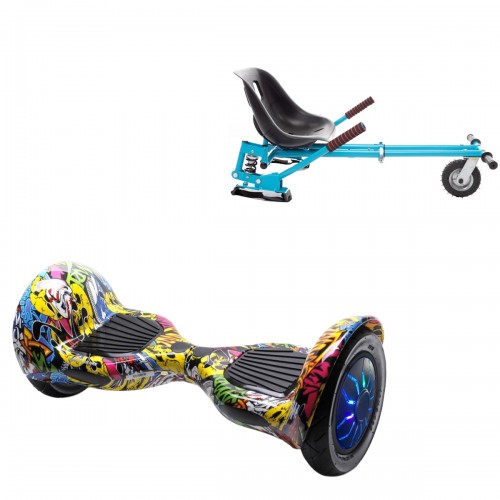 Elektromos Hoverboard GoKart Szett Lengéscsillapítókkal, 10 colos, Off-Road HipHop PRO, Nagy Hatótávolság, Kék HoverKart Lengéscsillapítókkal, Smart Balance