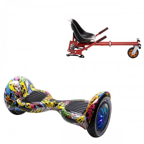 Elektromos Hoverboard GoKart Szett Lengéscsillapítókkal, 10 colos, Off-Road HipHop PRO, Nagy Hatótávolság, Piros HoverKart Lengéscsillapítókkal, Smart Balance