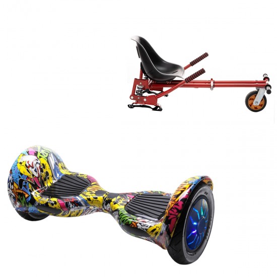 Elektromos Hoverboard GoKart Szett Lengéscsillapítókkal, 10 colos, Off-Road HipHop PRO, Standard Hatótávolság, Piros HoverKart Lengéscsillapítókkal, Smart Balance