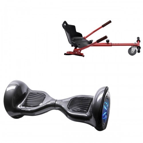 Elektromos Hoverboard Standard GoKart Szett, 10 colos, Off-Road Carbon PRO, Nagy Hatótávolság, és Piros Hoverkart, Smart Balance