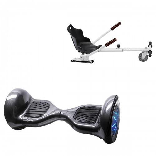 Elektromos Hoverboard Standard GoKart Szett, 10 colos, Off-Road Carbon PRO, Nagy Hatótávolság, és Fehér Hoverkart, Smart Balance