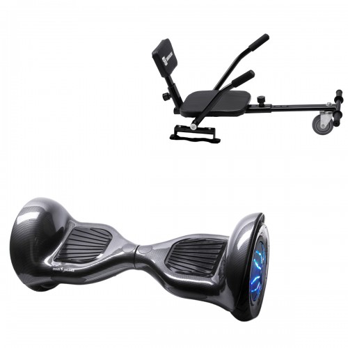 Elektromos Hoverboard csomag Komfortos Üléssel, 10 colos, Off-Road Carbon PRO, Nagy Hatótávolság, Fekete Szivacsos ülés, Smart Balance