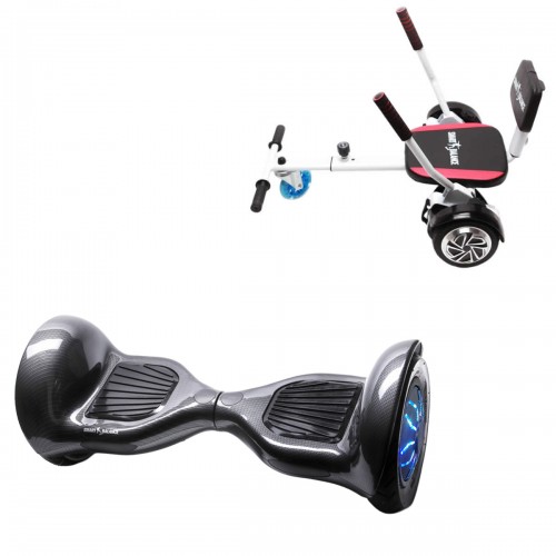 Elektromos Hoverboard csomag Komfortos Üléssel, 10 colos, Off-Road Carbon PRO, Nagy Hatótávolság, Fehér Szivacsos ülés, Smart Balance