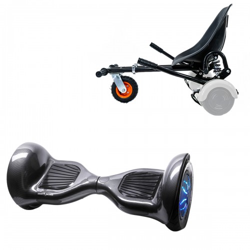 Elektromos Hoverboard GoKart Szett Lengéscsillapítókkal, 10 colos, Off-Road Carbon PRO, Nagy Hatótávolság, Fekete HoverKart Lengéscsillapítókkal, Smart Balance