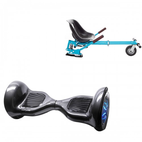 Elektromos Hoverboard GoKart Szett Lengéscsillapítókkal, 10 colos, Off-Road Carbon PRO, Nagy Hatótávolság, Kék HoverKart Lengéscsillapítókkal, Smart Balance