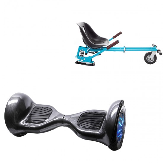 Elektromos Hoverboard GoKart Szett Lengéscsillapítókkal, 10 colos, Off-Road Carbon PRO, Nagy Hatótávolság, Kék HoverKart Lengéscsillapítókkal, Smart Balance