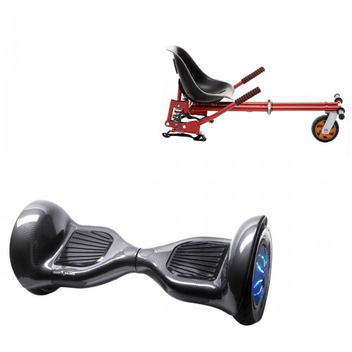 Elektromos Hoverboard GoKart Szett Lengéscsillapítókkal, 10 colos, Off-Road Carbon PRO, Nagy Hatótávolság, Piros HoverKart Lengéscsillapítókkal, Smart Balance