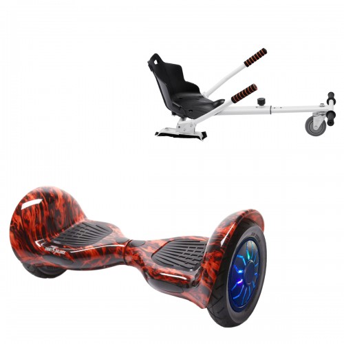 Elektromos Hoverboard Standard GoKart Szett, 10 colos, Off-Road Flame PRO, Nagy Hatótávolság, és Fehér Hoverkart, Smart Balance