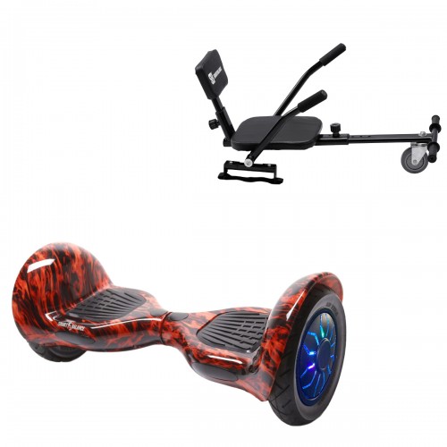 Elektromos Hoverboard csomag Komfortos Üléssel, 10 colos, Off-Road Flame PRO, Nagy Hatótávolság, Fekete Szivacsos ülés, Smart Balance