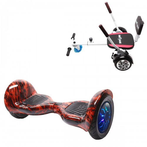 Elektromos Hoverboard csomag Komfortos Üléssel, 10 colos, Off-Road Flame PRO, Nagy Hatótávolság, Fehér Szivacsos ülés, Smart Balance