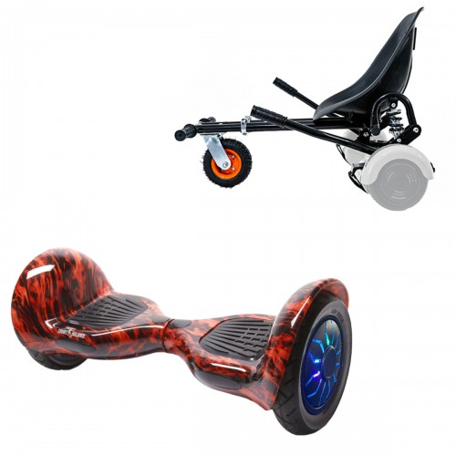 Elektromos Hoverboard GoKart Szett Lengéscsillapítókkal, 10 colos, Off-Road Flame PRO, Nagy Hatótávolság, Fekete HoverKart Lengéscsillapítókkal, Smart Balance