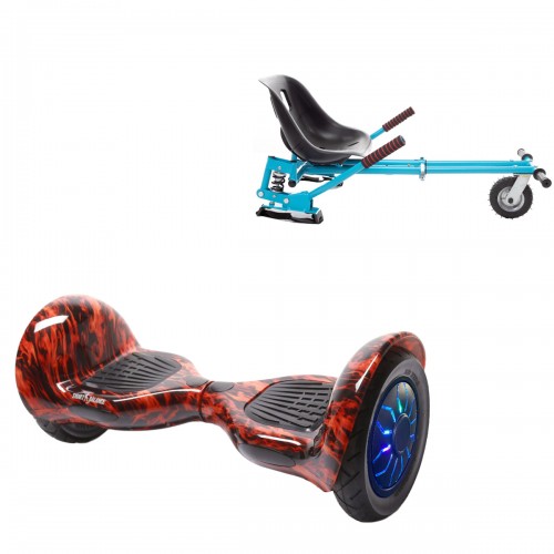 Elektromos Hoverboard GoKart Szett Lengéscsillapítókkal, 10 colos, Off-Road Flame PRO, Nagy Hatótávolság, Kék HoverKart Lengéscsillapítókkal, Smart Balance
