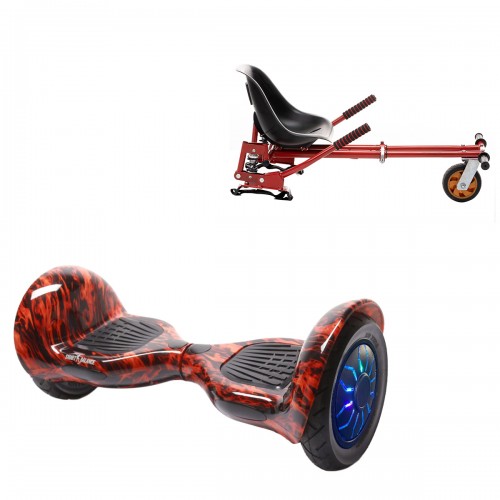 Elektromos Hoverboard GoKart Szett Lengéscsillapítókkal, 10 colos, Off-Road Flame PRO, Nagy Hatótávolság, Piros HoverKart Lengéscsillapítókkal, Smart Balance