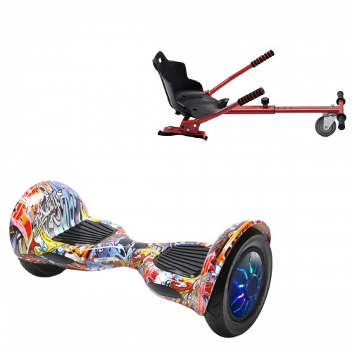 Elektromos Hoverboard Standard GoKart Szett, 10 colos, Off-Road HipHop Orange PRO, Nagy Hatótávolság, és Piros Hoverkart, Smart Balance