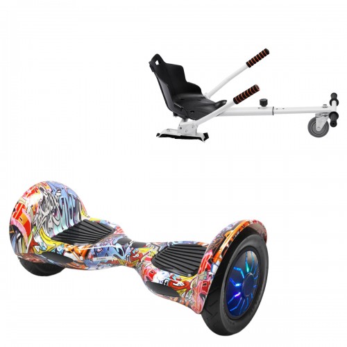Elektromos Hoverboard Standard GoKart Szett, 10 colos, Off-Road HipHop Orange PRO, Nagy Hatótávolság, és Fehér Hoverkart, Smart Balance