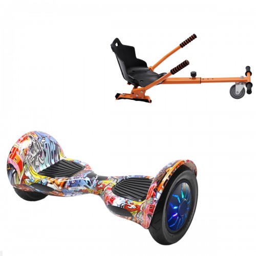 Elektromos Hoverboard Standard GoKart Szett, 10 colos, Off-Road HipHop Orange PRO, Nagy Hatótávolság, és Narancs Hoverkart, Smart Balance