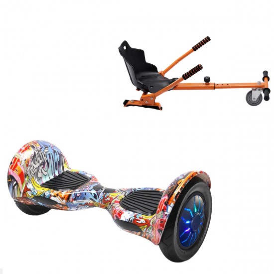 Elektromos Hoverboard Standard GoKart Szett, 10 colos, Off-Road HipHop Orange PRO, Standard Hatótávolság, és Narancs Hoverkart, Smart Balance