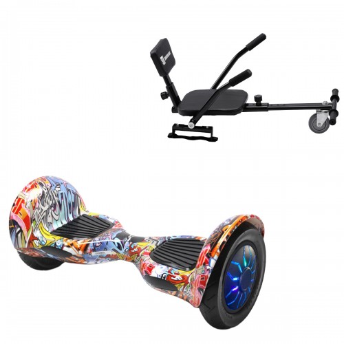 Elektromos Hoverboard csomag Komfortos Üléssel, 10 colos, Off-Road HipHop Orange PRO, Nagy Hatótávolság, Fekete Szivacsos ülés, Smart Balance
