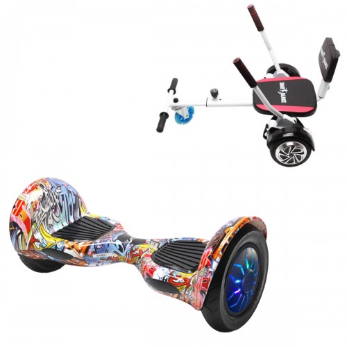 Elektromos Hoverboard csomag Komfortos Üléssel, 10 colos, Off-Road HipHop Orange PRO, Nagy Hatótávolság, Fehér Szivacsos ülés, Smart Balance