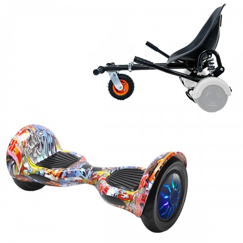 Elektromos Hoverboard GoKart Szett Lengéscsillapítókkal, 10 colos, Off-Road HipHop Orange PRO, Nagy Hatótávolság, Fekete HoverKart Lengéscsillapítókkal, Smart Balance
