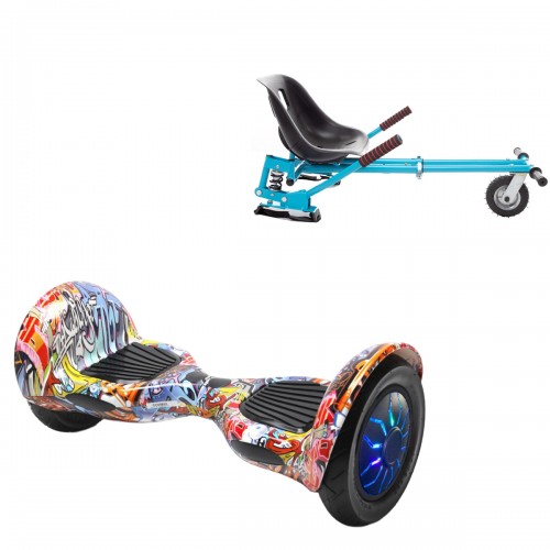 Elektromos Hoverboard GoKart Szett Lengéscsillapítókkal, 10 colos, Off-Road HipHop Orange PRO, Nagy Hatótávolság, Kék HoverKart Lengéscsillapítókkal, Smart Balance