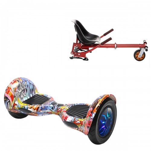 Elektromos Hoverboard GoKart Szett Lengéscsillapítókkal, 10 colos, Off-Road HipHop Orange PRO, Nagy Hatótávolság, Piros HoverKart Lengéscsillapítókkal, Smart Balance