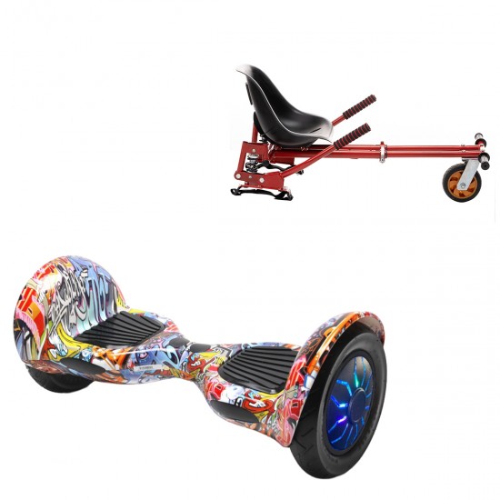 Elektromos Hoverboard GoKart Szett Lengéscsillapítókkal, 10 colos, Off-Road HipHop Orange PRO, Standard Hatótávolság, Piros HoverKart Lengéscsillapítókkal, Smart Balance