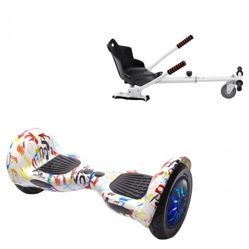 Elektromos Hoverboard Standard GoKart Szett, 10 colos, Off-Road Splash PRO, Nagy Hatótávolság, és Fehér Hoverkart, Smart Balance