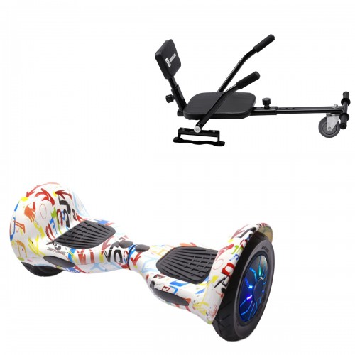 Elektromos Hoverboard csomag Komfortos Üléssel, 10 colos, Off-Road Splash PRO, Nagy Hatótávolság, Fekete Szivacsos ülés, Smart Balance
