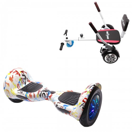 Elektromos Hoverboard csomag Komfortos Üléssel, 10 colos, Off-Road Splash PRO, Nagy Hatótávolság, Fehér Szivacsos ülés, Smart Balance