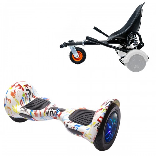 Elektromos Hoverboard GoKart Szett Lengéscsillapítókkal, 10 colos, Off-Road Splash PRO, Nagy Hatótávolság, Fekete HoverKart Lengéscsillapítókkal, Smart Balance