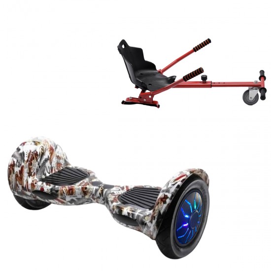Elektromos Hoverboard Standard GoKart Szett, 10 colos, Off-Road Tattoo PRO, Standard Hatótávolság, és Piros Hoverkart, Smart Balance