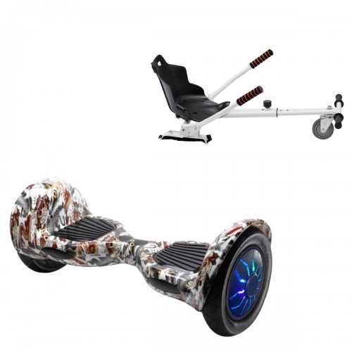 Elektromos Hoverboard Standard GoKart Szett, 10 colos, Off-Road Tattoo PRO, Nagy Hatótávolság, és Fehér Hoverkart, Smart Balance