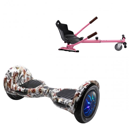 Elektromos Hoverboard Standard GoKart Szett, 10 colos, Off-Road Tattoo PRO, Nagy Hatótávolság, és Rózsaszín Hoverkart, Smart Balance