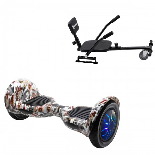 Elektromos Hoverboard csomag Komfortos Üléssel, 10 colos, Off-Road Tattoo PRO, Nagy Hatótávolság, Fekete Szivacsos ülés, Smart Balance