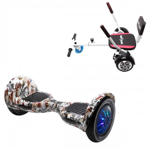 Elektromos Hoverboard csomag Komfortos Üléssel, 10 colos, Off-Road Tattoo PRO, Nagy Hatótávolság, Fehér Szivacsos ülés, Smart Balance