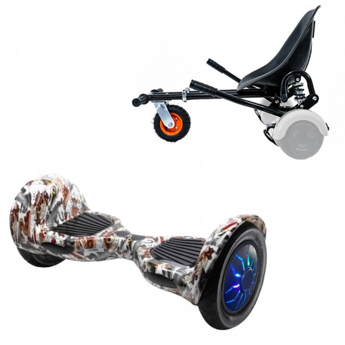 Elektromos Hoverboard GoKart Szett Lengéscsillapítókkal, 10 colos, Off-Road Tattoo PRO, Standard Hatótávolság, Fekete HoverKart Lengéscsillapítókkal, Smart Balance