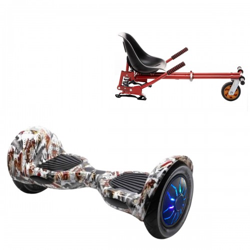 Elektromos Hoverboard GoKart Szett Lengéscsillapítókkal, 10 colos, Off-Road Tattoo PRO, Standard Hatótávolság, Piros HoverKart Lengéscsillapítókkal, Smart Balance