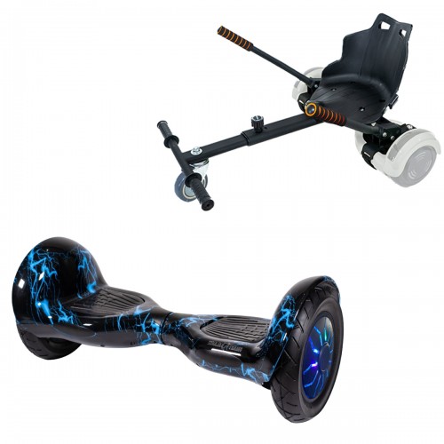 Elektromos Hoverboard Standard GoKart Szett, 10 colos, Off-Road Thunderstorm Blue PRO, Nagy Hatótávolság, és Fekete Hoverkart, Smart Balance