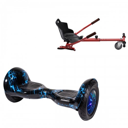 Elektromos Hoverboard Standard GoKart Szett, 10 colos, Off-Road Thunderstorm Blue PRO, Nagy Hatótávolság, és Piros Hoverkart, Smart Balance
